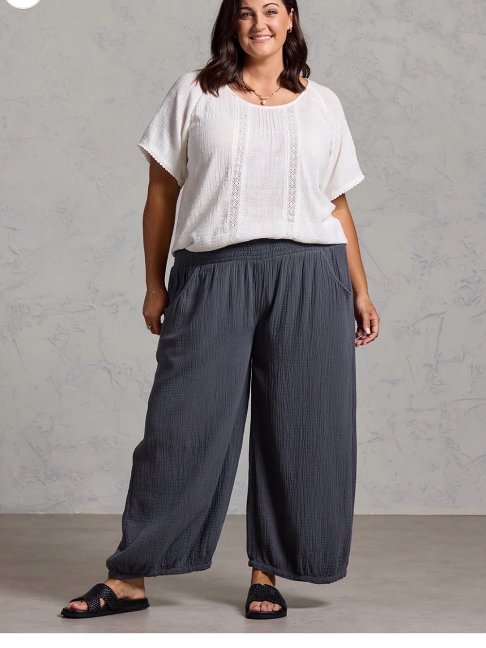 New Nomad the label sadhu Relaxed Wide-Leg Gauze Pants - Charcoal XXL